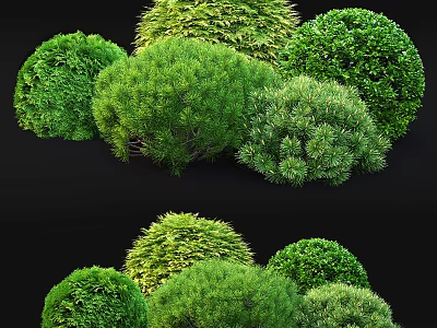 Decorative Ornament Set with Green Spherical Shrubs Various Sizes Lush Foliage for Home Decor 3d model