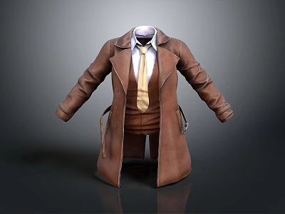 Game Movie Character Brown Coat Costume with White Shirt Brown Vest and Yellow Tie 3d model