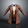 Game Movie Character Brown Coat Costume with White Shirt Brown Vest and Yellow Tie