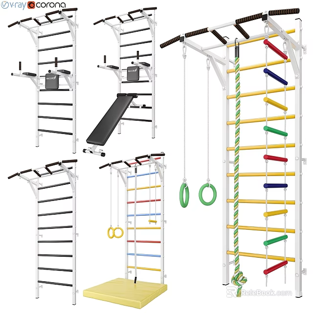 Multifunctional Home Gym Sports Equipment With Pull Up Bars Gymnastic Rings And Climbing Ropes 3d model 