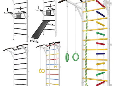 Multifunctional Home Gym Sports Equipment With Pull Up Bars Gymnastic Rings And Climbing Ropes 3d model