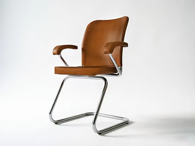 Brown Leather Leisure Chair With Modern Metal Frame And Armrest Design 3d model