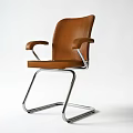 Brown Leather Leisure Chair With Modern Metal Frame And Armrest Design