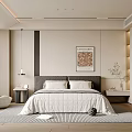Minimalist Modern Bedroom Interior Design With Bed Nightstand Artwork Rug And Cozy Armchair