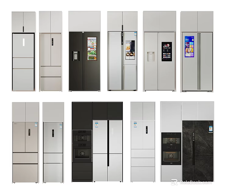 Various Styles Refrigerators and Freezers with Black Silver White Modern Design 3d model 
