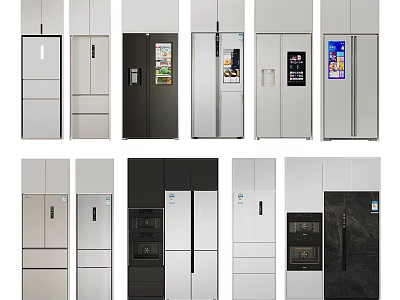 Various Styles Refrigerators and Freezers with Black Silver White Modern Design 3d model