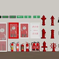 Fire Safety Equipment Display With Hydrants Extinguishers Cabinets And Exit Signs 3d model