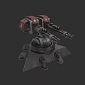 Twin Barrel Military Turret Weapon with Red Metal Base and Star Decals
