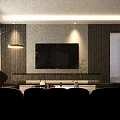 Modern Living and Dining Room Interior With Beige Sofa Marble Coffee Table and Artwork