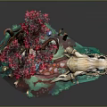 Cartoon Fantasy Scene With Pink Trees Tree Roots Stone Steps Crocodile Skull And Colorful Ground