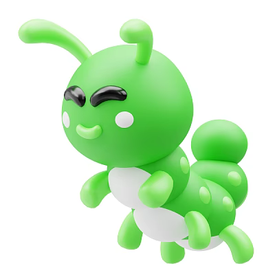 Cute Green Cartoon Reptile Character With Smiling Face And Adorable Caterpillar Design Look 3d model