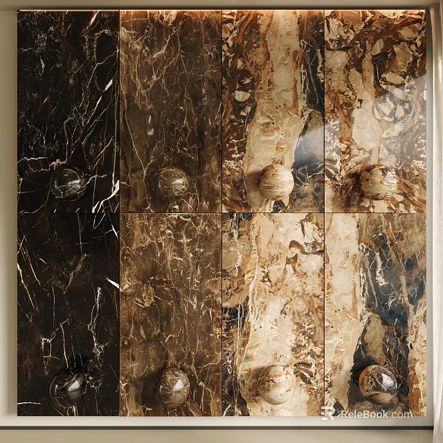 Natural Stone and Wood Decorative Wall Panels with Textured Surfaces and Warm Tones Design 3d model 
