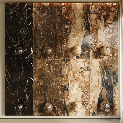 Natural Stone and Wood Decorative Wall Panels with Textured Surfaces and Warm Tones Design 3d model
