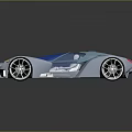 Futuristic Silver Sports Car With Sleek Design And Convertible Blue Top
