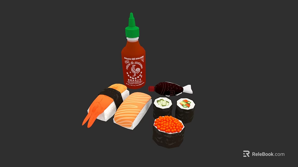 Fresh Sushi Platter With Salmon Rolls Caviar And Chili Sauce 3d model 