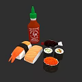 Fresh Sushi Platter With Salmon Rolls Caviar And Chili Sauce