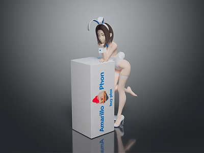 Anime Female Character With Rabbit Ears Leaning On White Animeillo Phon Box 3d model