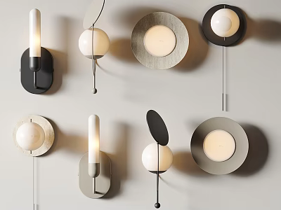 Modern Wall Lamps With Various Shapes And Sleek Metal Wood Design Elements 3d model
