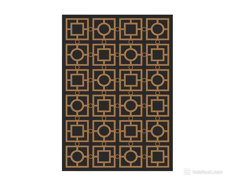 Square Black Rug with Gold Geometric Patterns for Modern Interior Design 3d model