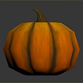 Decorative Orange Striped Pumpkin With Brown Stem On Shiny Gray Background