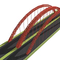 Red Arch Bridge With Multi Arch Metal Frame Structure Over Road 3d model