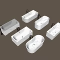 Various White Marble Bathtubs with Black Faucets and Modern Design