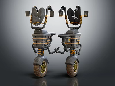 Two Wheeled Mechanical Vehicles With Seats Springs And Metal Frames Structure 3d model