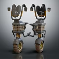 Two Wheeled Mechanical Vehicles With Seats Springs And Metal Frames Structure