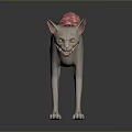 Hairless Cat With Red Fleshy Back Structure And Yellow Menacing Eyes