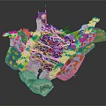 Modern Natural Landscape Model With Rocks Twigs Grass And Wooden Bridge