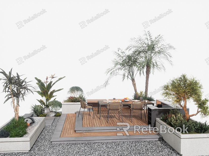 Courtyard Outdoor Sofa Card Seat Garden Landscape Flowers and Plants model