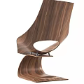 Sleek Modern Single Chair with Curved Walnut Wooden Frame and Leather Seat Cushion