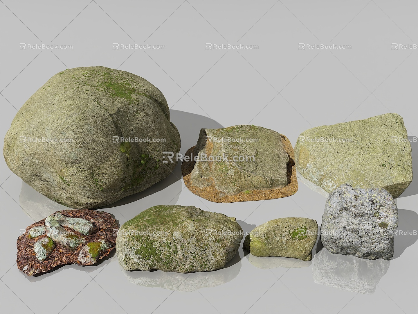 Stone Granite Stone Ground Stone Ground Moss Stone Forest Ground Primeval Forest Pavement Stone Pile Sand Stone Shaped Stone Mine 3d model