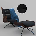 Ergonomic Office Chair With Wooden Frame Black Cushion Blue Knitted Blanket Ottoman Footrest