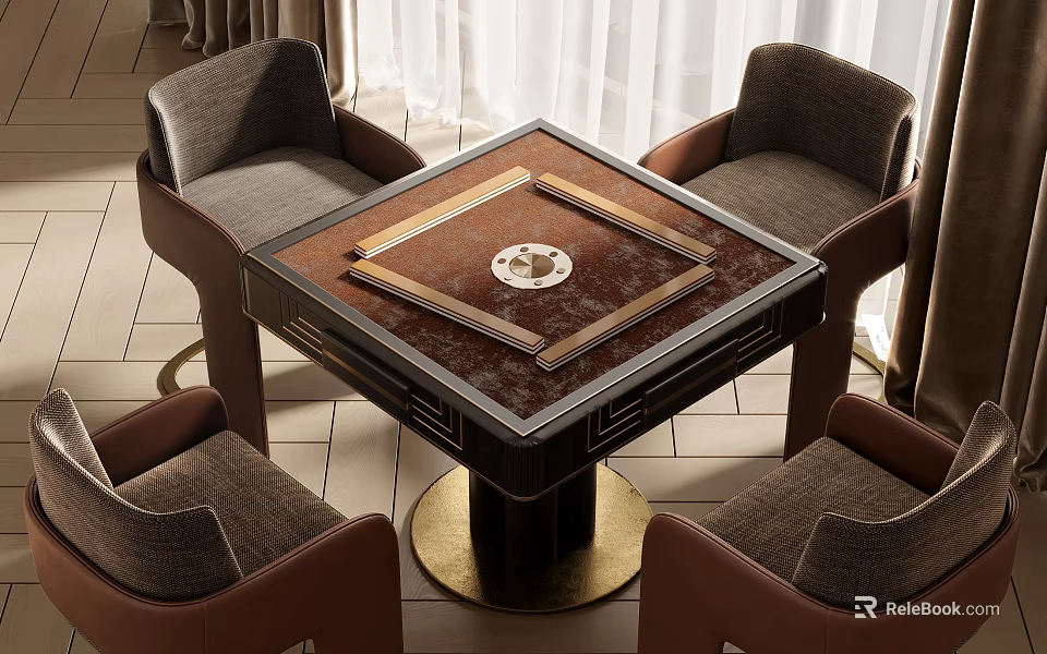 Luxury Square Entertainment Table With Four Chairs In Elegant Room 3d model 