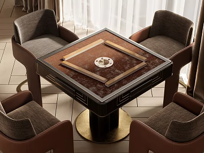 Luxury Square Entertainment Table With Four Chairs In Elegant Room 3d model