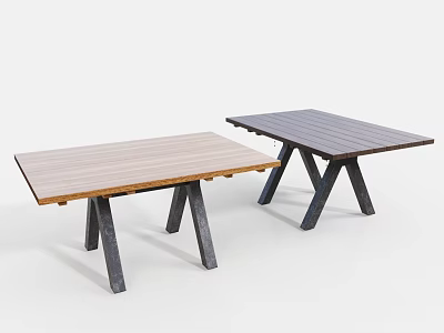 Two Modern Dining Tables With Wooden Tabletop And Black Legs Design 3d model