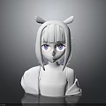 Anime Character Bust Sculpture With White Hair Blue Eyes And Animal Ears