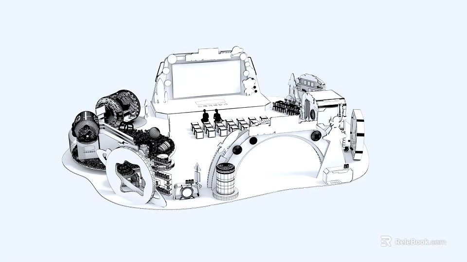 Detailed Mechanical Structure Model With Display Screen Gears Components And Containers 3d model