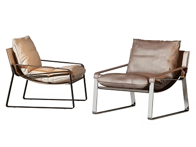 Modern Leisure Chair With Leather Upholstery Metal Frame And Neutral Tones For Contemporary Living Spaces 3d model