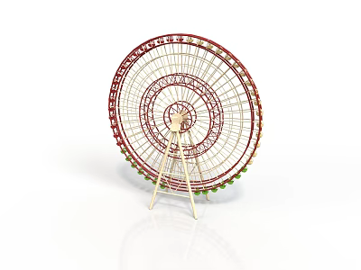 Colorful Ferris Wheel Architectural Structure With Red Green Decorations And Metal Framework 3d model