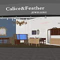Elegant Calice and Feather Jewellery Store Interior With Luxury Display Cabinets And Chandelier