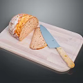 Fresh Sliced Bread On Wooden Cutting Board With Sharp Kitchen Knife