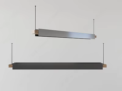 Modern Slim Linear Chandelier With Metal Frame And Wooden Decorative Accents 3d model