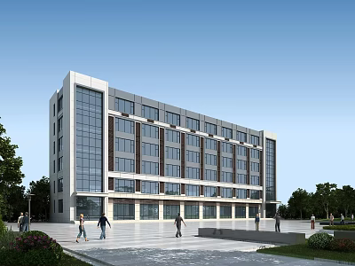 Modern Multi Story School Building With Glass Windows Trees And People Walking Near Entrance 3d model