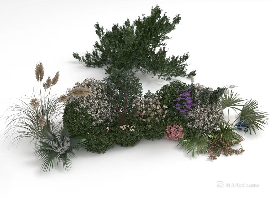 Lush Natural Garden Scene With Diverse Green Plants Colorful Flowers And Shrubs 3d model 