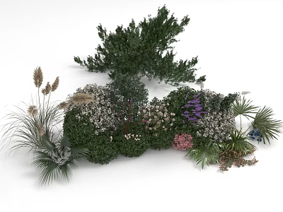 Lush Natural Garden Scene With Diverse Green Plants Colorful Flowers And Shrubs 3d model
