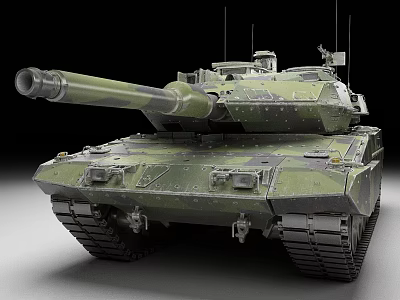 Modern Military Armored Tank With Camouflage Coating And Cannon Turret 3d model