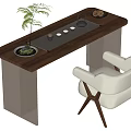 Elegant Modern Tea Table and Chair Set with Walnut Surface White Seat and Tea Accessories