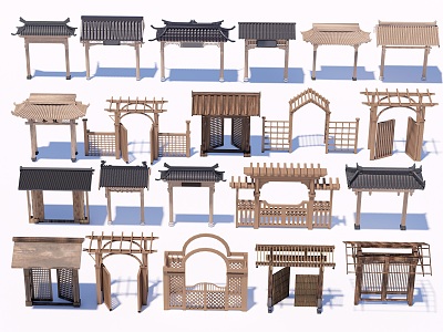 Chinese Courtyard Door Courtyard Door Courtyard Door Homestay Gate Archway Building Components Archway Ancient Building Door Head Courtyard Wooden Door model